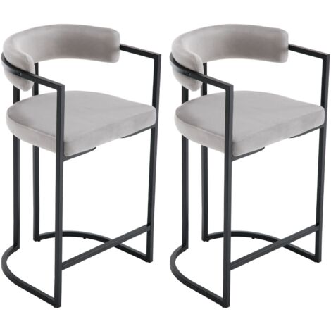 Wahson Office Chairs – Lot de 2 tabourets de bar avec accoudoirs et dossier – Velours gris – Structure en métal noir – Confort optimal pour bar et cuisine