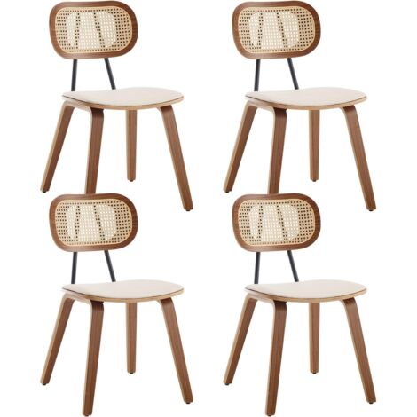 Wahson Office Chairs – Lot de 4 chaises en bois vintage avec dossier en rotin – Assise rembourrée cuir PU – Hauteur 79 cm – Pour salle à manger et cuisine