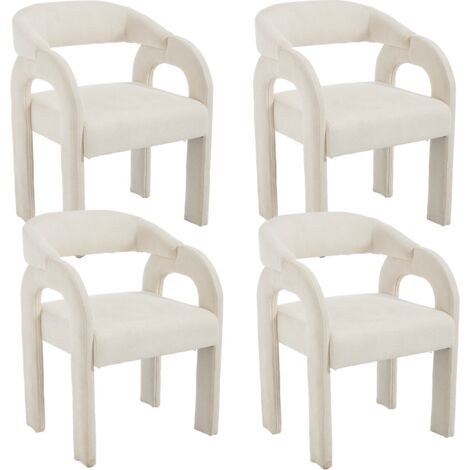 Wahson Chaise de Salle à Manger en Chenille Chaise de Cuisine Lot de 4 avec Dossier Incurvé, Chaise Dîner Moderne pour Cuisine/Salle à Manger, Blanc