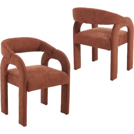 Wahson Chaise de Salle à Manger en Chenille Chaise de Cuisine Lot de 2 avec Dossier Incurvé, Chaise Dîner Moderne pour Cuisine/Salle à Manger, Orange