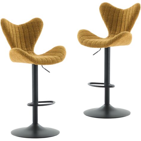 Wahson Office Chairs – Lot de 2 tabourets de bar modernes en métal – Hauteur d'assise 60-81 cm – Revêtement en chenille doux – Design contemporain jaune