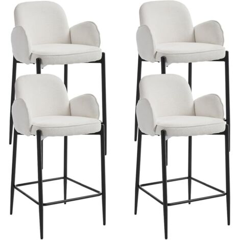Lot De 4 Tabourets De Bar Modernes - Revêtement Fausse Fourrure, Repose-pieds, Hauteur 90 Cm, Marron