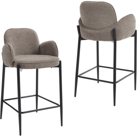 Wahson Lot de 2 Tabourets de Bar Tabourets Hauts Modernes avec Repose-Pieds Chaise de Bar en Fausse Fourrure pour Cuisine, Îlot Central, Gris