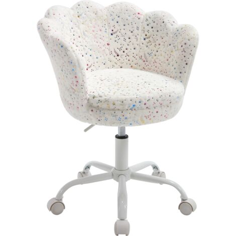Wahson Chaise de Bureau pour Enfants, Fauteuil de Bureau Enfant Fille, Coussin Fausse Fourrure, Chaise Enfant Confortable, Blanc