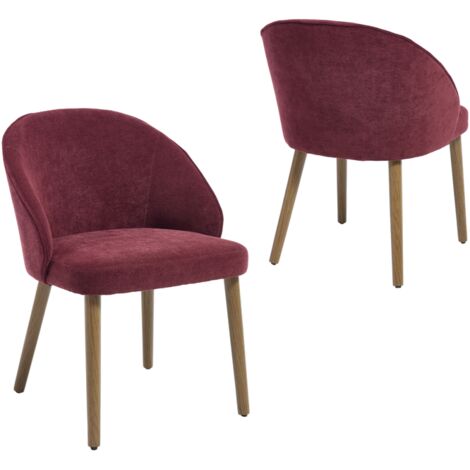 Wahson Office Chairs – Lot de 2 chaises de salle à manger en chenille rouge – Pieds en bois massif – Dossier courbé pour confort – Dimensions 77x55x58cm (1/5)