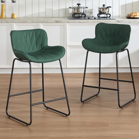 Wahson Lot de 2 Tabourets de en Cuir PU, Chaise de Bar pour Bar et Cuisine, Tabourets de Bar Moderne avec Pieds en Métal, Vert