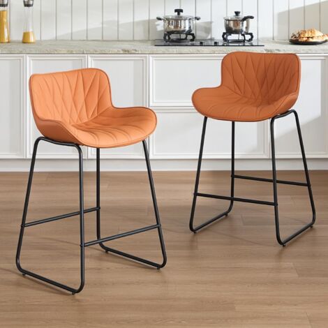 Wahson Lot de 2 Tabourets de en Cuir PU, Chaise de Bar pour Bar et Cuisine, Tabourets de Bar Moderne avec Pieds en Métal, Orange