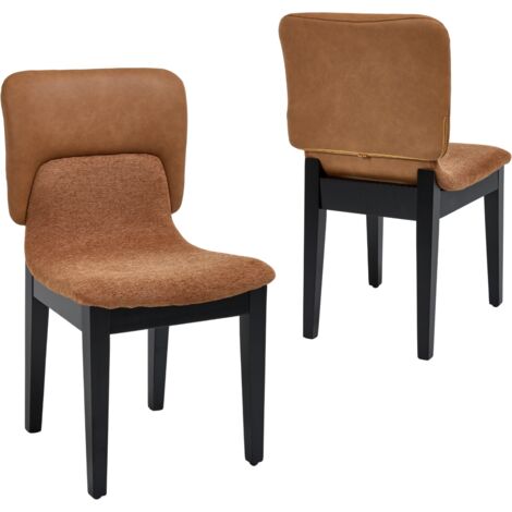 Wahson Lot de 2 Chaises, Pieds en Bois, Chaise Salle à Manger en Cuir PU + Tissu Chenille Chaise Rembourrée pour Chambre/Cuisine, Marron
