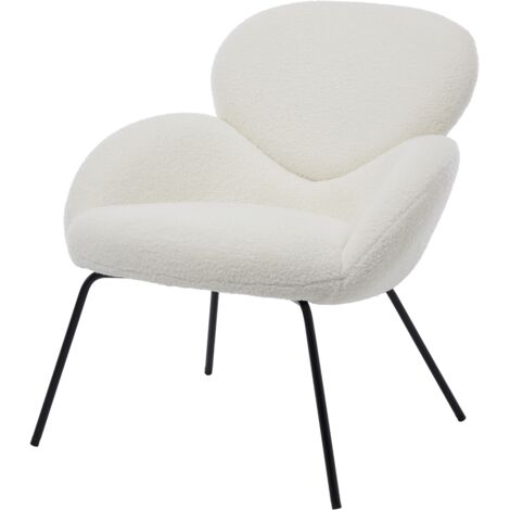 Wahson Fauteuil Relax en Fausse Fourrure avec Pieds en Métal, Fauteuils de Salon Moderne pour Chambre, Fauteuil Scandinave, Blanc