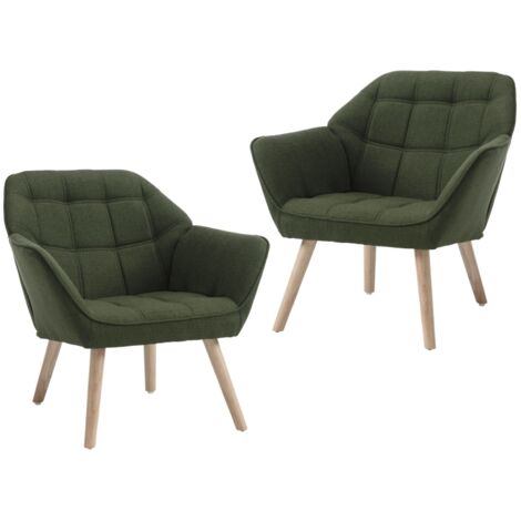 Wahson Fauteuil relax en Lin, Fauteuil Salon Moderne Lot de 2 Fauteuil Scandinave avec Pied Doré Fauteul Rembourré pour Chambre, Vert