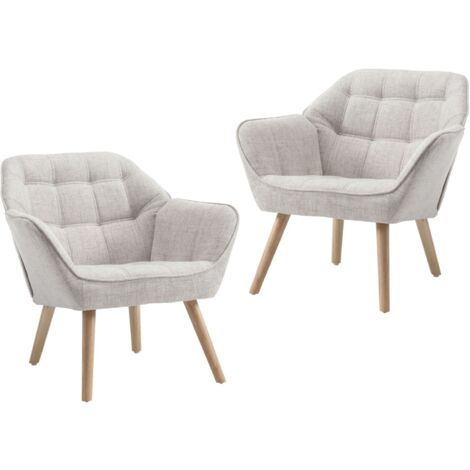 Wahson Fauteuil relax en Lin, Fauteuil Salon Moderne Lot de 2 Fauteuil Scandinave avec Pied Doré Fauteul Rembourré pour Chambre, Beige