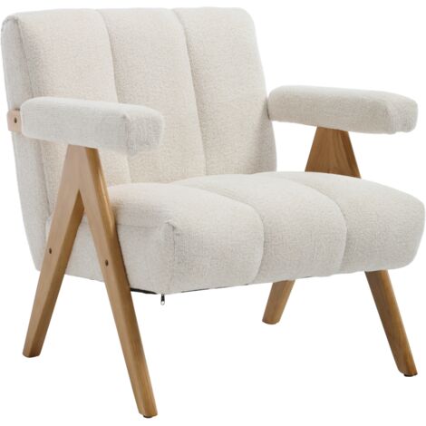 Wahson Fauteuil Relax Confortable, Fauteuil Scandinave en Chenille pour Salon, Fauteuils Salon Moderne avec Cadre en Bois,Avoine