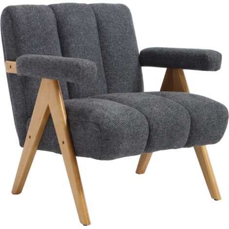 Wahson Fauteuil Relax Confortable, Fauteuil Scandinave en Chenille pour Salon, Fauteuils Salon Moderne avec Cadre en Bois, Gris