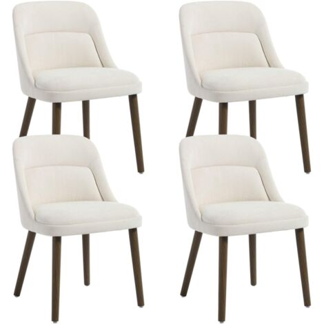 Wahson Lot de 4 Chaises de Salle à Manger Rétro, Chaises de Cuisine Rembourrées en Chenille avec Pieds en Bois pour Salle à Manger/Salon, Blanc