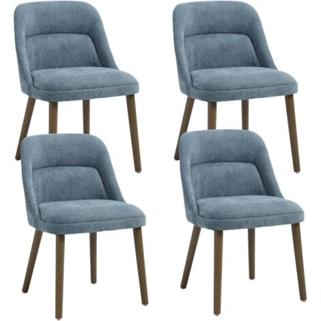 Wahson Lot de 4 Chaises de Salle à Manger Rétro, Chaises de Cuisine Rembourrées en Chenille avec Pieds en Bois pour Salle à Manger/Salon, Bleu