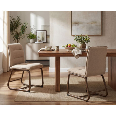 Wahson Chaise de Salle à Manger en Lin, Lot de 2 Fauteuils Salle à Manger Moderne avec Pieds en Métal Chaises Confortable pour Restaurant, Kaki