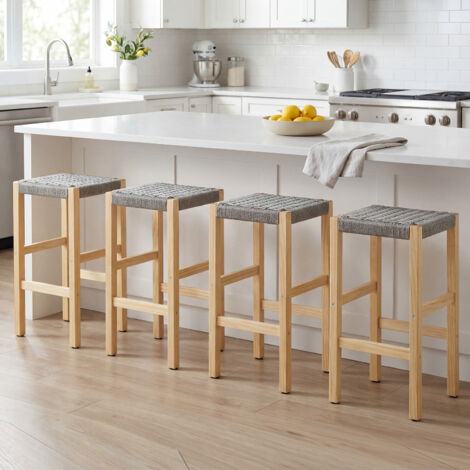 Wahson Tabouret de Bar Lot de 4 en Bois, Chaise de Bar Hauteur 65cm Chaise Haute Cuisine pour Bistrot, Gris