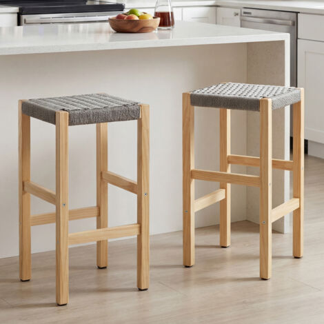 Wahson Tabouret de Bar Lot de 2 en Bois, Chaise de Bar Hauteur 65cm Chaise Haute Cuisine pour Bistrot, Gris