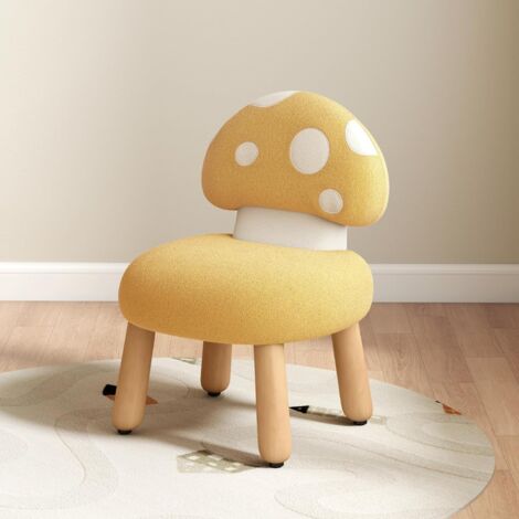 Wahson Petite Chaise Enfant avec Dossier en Champignon, Fauteuils Enfants en Chenille pour Chambre d'enfant Salle de Jeux, Pieds en Bois, Jaune (1/5)