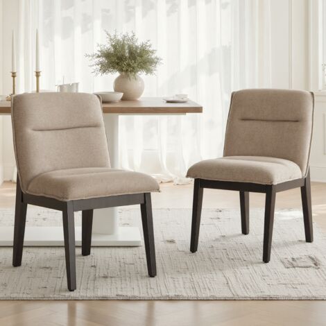 Wahson Lot de 2 Chaises de Cuisine Bois en Chenille, Chaises de Salle à Manger Rembourrées sans Accoudoirs, avec Pieds en Bois, pour Salle à Manger et Cuisine, Couleur Avoine (1/5)