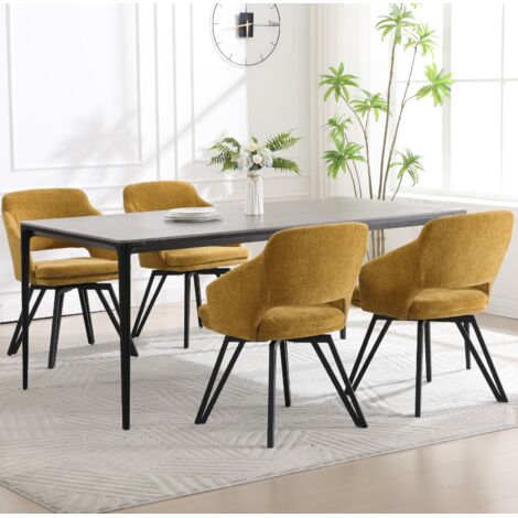 Washson Lot de 4 Chaises de Salle à Manger en Chenille, Chaise Pivotante pour Bureau Fauteuil Salon avec Pieds en Métal, Jaune