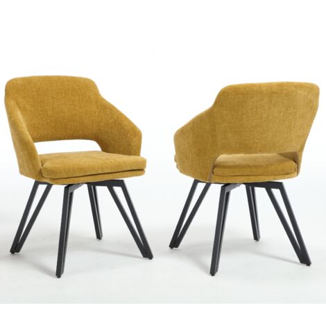 Washson Lot de 2 Chaises de Salle à Manger en Chenille, Chaise Pivotante pour Bureau Fauteuil Salon avec Pieds en Métal, Jaune