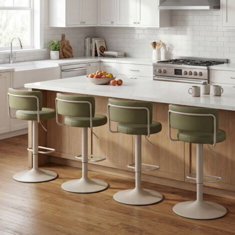 Wahson Lot de 4 Tabourets de Bar en Simili Cuir, Réglables en Hauteur, Chaise de Bar avec Repose-Pieds, Tabourets Bar Pivotants Modernes pour îlot de Cuisine, Vert Sauge