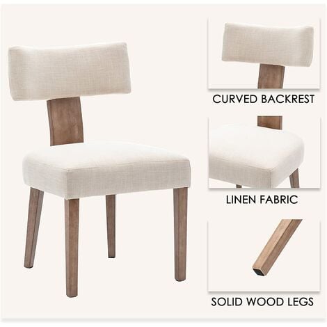 Lot de 2 Chaises Salle à Manger Chaise Cuisine en Lin Chaise Salon avec Pieds en Bois Massif Chaise Bois pour Cuisine, Beige