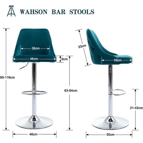 Wahson Tabouret de Bar Lot de 2 Chaise Bar Haute en Velours