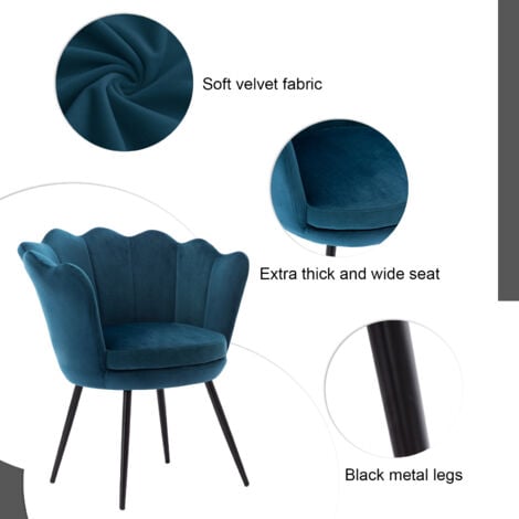 Fauteuil relax Fauteuil en Velours Fauteuil de Salon Chaise Coquillage, Fauteuil Scandinave pour Chambre, Bleu