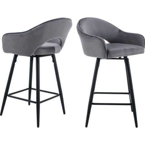 Wahson Office Chairs – Lot de 2 tabourets de bar en velours gris – Rotation 360° – Base en métal avec repose-pieds – Hauteur d'assise 66 cm