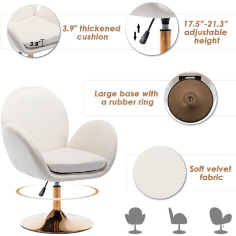 Chaise Coiffeuse Fauteuil en Velours Pivotante Chaise Couffeuse Rembourrée avec Accoudoir pour Coiffeuse et Maquillage, Beige