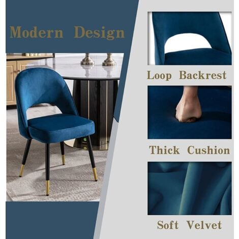 Chaise de Salle a Manger Lot de 2 Chaise de Salle à Manger en Velours Chaise Cuisine Moderne Chaise de Cuisine Chaises en Velours, Bleu