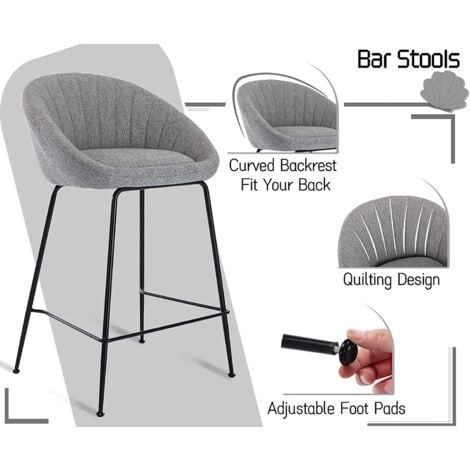 Lot de 2 Tabourets de bar en Tissu avec Pieds en Métal Chaises de Bar pour îlots de cuisine, Gris