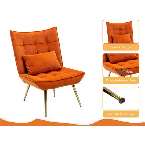Fauteuil Relax en Velours Fauteuil Loisir Rembourés avec Repose-Pieds Chaise de Salon Scandinave pour Salon, Orange