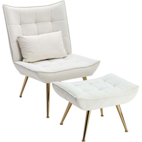 Fauteuil Relax Avec Repose-pieds DAYALANE – Velours Orange – Pieds Dorés – Dimensions 70x82x86 Cm – Charge Max 130 Kg – Style Scandinave