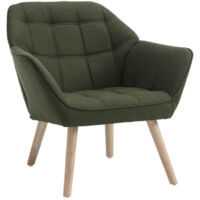 Wahson Fauteuil en Lin, Fauteuil Salon Moderne Fauteuil Scandinave avec Pied Doré Fauteul Rembourré pour Chambre, Vert