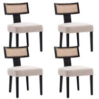 Wahson Office Chairs – Lot de 4 chaises de salle à manger en bois massif et lin – Dossier en rotin naturel tressé – Hauteur d'assise 50 cm – Couleur noir