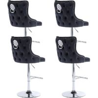 Wahson Office Chairs – Lot de 4 tabourets de bar en velours noir avec dossier – Hauteur réglable 102-124 cm – Repose-pieds en métal – Confort moderne