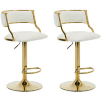 Wahson Office Chairs – Lot de 2 tabourets de bar réglables en velours – Coussin épais et pieds dorés – Pivotant 360° – Hauteur d'assise 62.5-83cm – Style rétro moderne