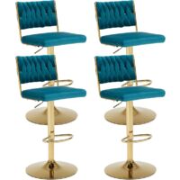 Tabouret de Bar Lot de 4 Tabourets en Velours Rotatif sur 360° Bar Réglable en Hauteur avec Dossier et Repose-Pieds, Teal, Wahson