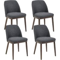 Wahson Lot de 4 Chaise en Bois à Coussin en Lin, Chaise de Salle à Manger Rétro pour Salon, Chaise Bois Salle a Manger Noyer, Gris