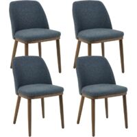 Wahson Lot de 4 Chaise en Bois à Coussin en Lin, Chaise de Salle à Manger Rétro pour Salon, Chaise Bois Salle a Manger Noyer, Bleu