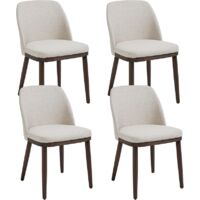 Wahson Lot de 4 Chaise en Bois à Coussin en Lin, Chaise de Salle à Manger Rétro pour Salon, Chaise Bois Salle a Manger Noyer, Beige