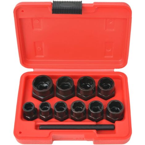 Kit d'extracteur de boulons/d'écrous endommagés Acier 11 pcs