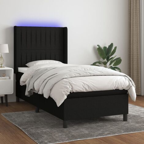 Lit LED double RIOJA 140x190 cm, avec sommier, revêtement tissu noir 