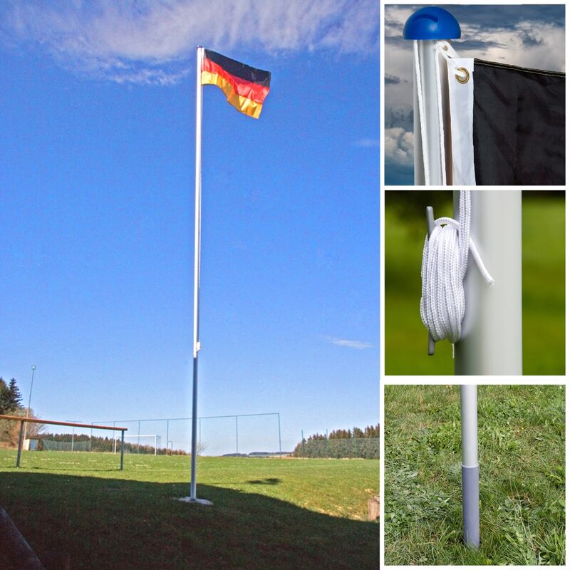 FLAGMASTER Mât de drapeau télescopique en aluminium, 6,50 m, réglable en  hauteur sur 5 positions, 30 drapeaux au choix, set complet avec douille de