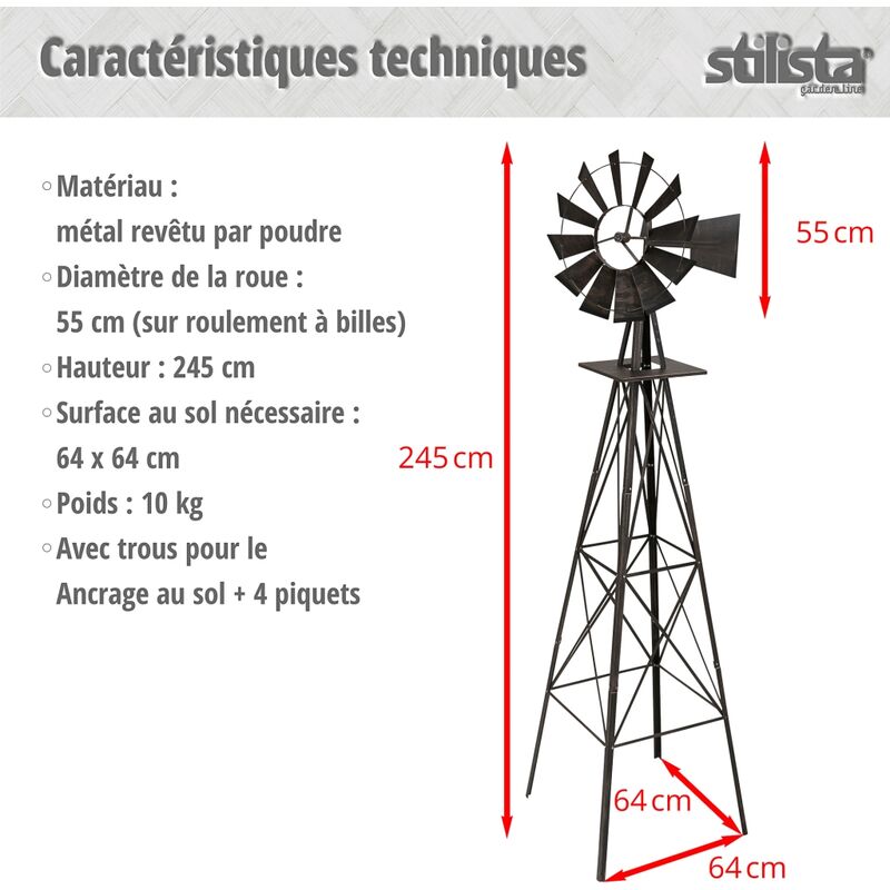 US roue à vent argenté moulin à vent carillon roulements moulin