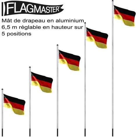 FLAGMASTER Mât de drapeau télescopique en aluminium, 6,50 m, réglable en  hauteur sur 5 positions