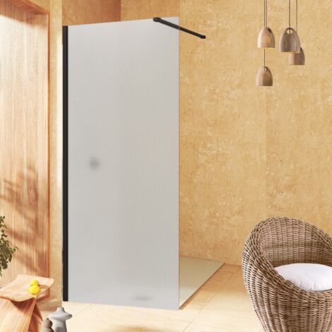 Mampara Panel Fijo Translucido, Fácil instalación SOULBATH Vidrio MATE Arenado de seguridad 8 mm antical, 80 cm ancho x 200 cm alto, Perfil Negro (1/5)